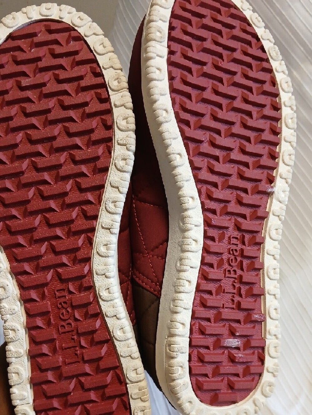 L.L.Bean Quilted Slip-On Shoes in Burgundy and Brown with White Sole - Picture 4 of 5